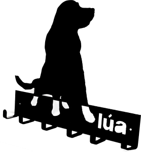 Perchero lua perro perra mascota chapa metal personalizada silueta troquelado colgador llaves